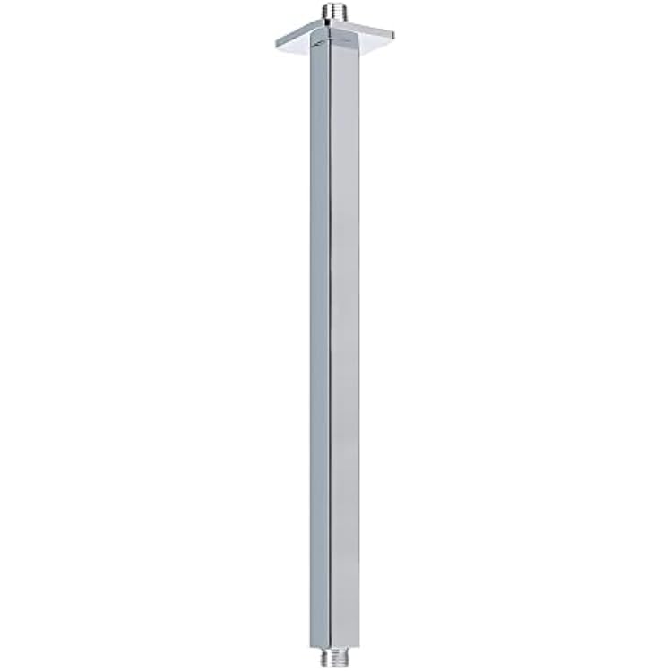 HarJue Ceiling Mounted Shower Arm, Rain Shower Square Extension Arm with Flange and Teflon Tape Stainless Steel Ceiling Mount Shower Extender 16 Inch, Chrome