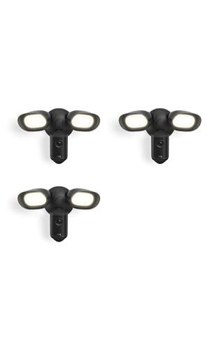 Ring Floodlight Cam 4K Pro (newest model), Wired, Retinal 4K with wide-angle video, 10x Enhanced Zoom, and 2000 Lumen Floodlights, 3-Pack, Black