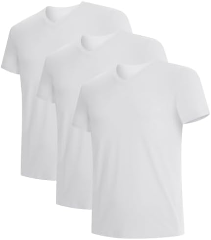 BAMBOO COOL Mens Undershirts V Neck, Moisture Wicking Soft T-Shirt, Stay Tucked Classic Fit, Tag-Free, 3-Pack