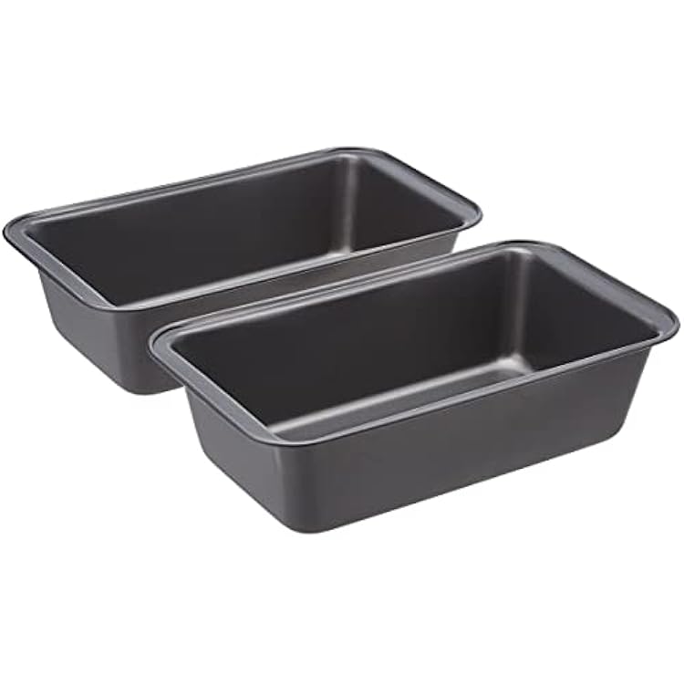 Amazon Basics Rectangular Nonstick Bread Loaf Pan for Baking Meatloaf with Even Heat Distribution, 9.5 x 5 Inch, Gray, Set of 2