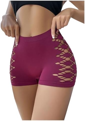 OYOANGLE Women's Cut Out Mid Rise Boyshort Panties Solid Plain Criss Cross Seamless Underwear