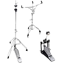GRIFFIN 3 Pack Drum Hardware Combo Kit (ChromeElite Edition) Hi-Hat Stand, Kick Pedal & Snare Stand Chrome Percussion Set for Gigs, Practice & Mobile Drummers