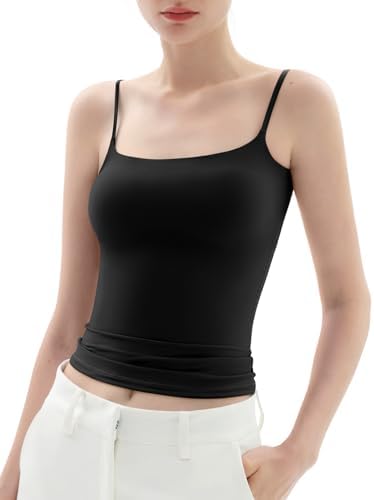PUMIEY Womens Square Neck Tank Top Adjustable Spaghetti Straps Sleeveless Basic Tops Sharp Collection