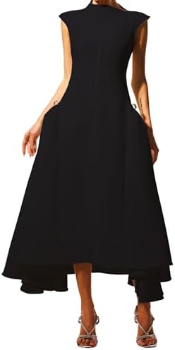 Red Trendy Sleeveless Irregular Hem Fit and Flare Dress for Women Classic Crew Neck Slim Waist Cocktail Date Night Dress