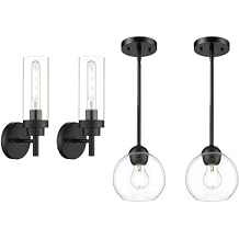 Emak Black Light Fixtures, Set of 2 Matching Bundle, Pendant Light & Wall Sconces, PL119-BK-2PK,WS085-BK-2PK