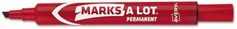 MARKS A LOT Regular Desk-Style Permanent Marker, Broad Chisel Tip, Red, Dozen (7887)