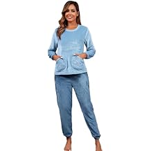 Autumn and winter plush pajama set, warm round-neck long-sleeve top and jogger-style pants, simple loungewear