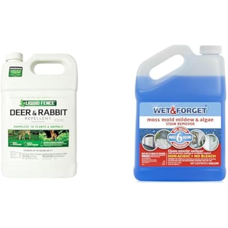 Liquid Fence Deer and Rabbit Repellent Concentrate, Repels Deer and Rabbits in Garden & Wet & Forget Moss, Mold, Mildew, Algae Stain Remover Multi-Surface Outdoor Cleaner Concentrate