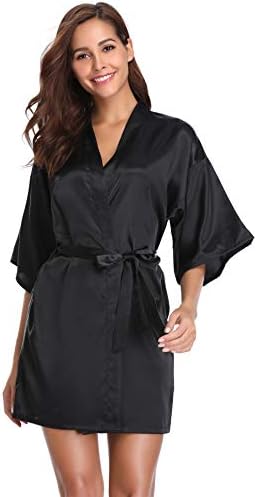 Vlazom Womens Kimono Robes Dressing Gown Satin Bathrobe Nightdress Short Style Bridal Robe