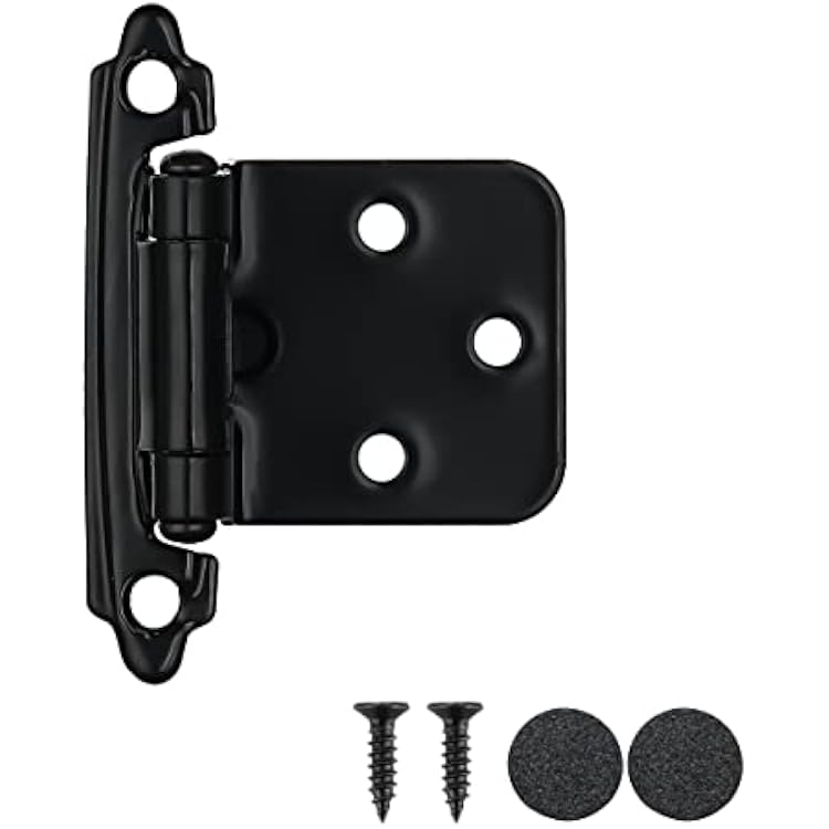 JQK 12 Inch Overlay Cabinet Door Hinges Black, 20 Pack 10 Pairs Flush Face Mount Cupboard Self-Closing Kitchen Cabinet Hinges with Door Bumper, CH200-BK-P20