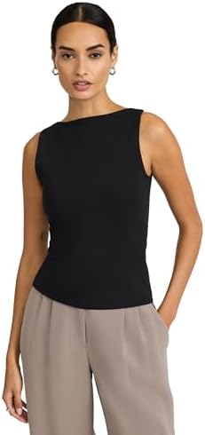 EXPRESS Womens Body Contour Tank Fitted Boatneck Cotton-Blend Top with Smoothing Stretch and Layering Essential Style