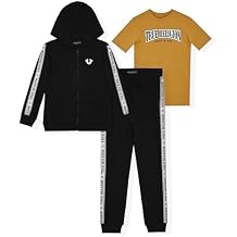 True Religion Boys 3 Piece Fleece Jogger Sets Complete Hoodie, Tee & Sweatpants Outfit for Everyday Style