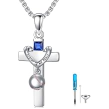Sports Urn Necklaces for Ashes 925 Sterling Silver Cross Rabbit Father Daughter Cremation Necklace Basketball/Football/Baseball/Soccer Cross Urn Jewelry with Funnel Filler Ashes for Women Men