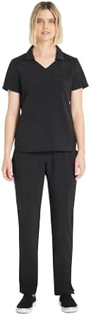 ScrubStar Womens Scrubs Set Collared Nurse Top & Straight Leg Scrubs Pants, Black, L
