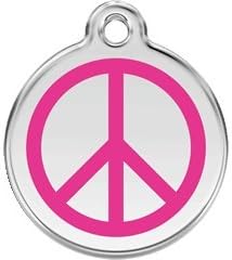 Red Dingo Custom Engraved Dog ID Tag - Peace Sign Medium/Brown
