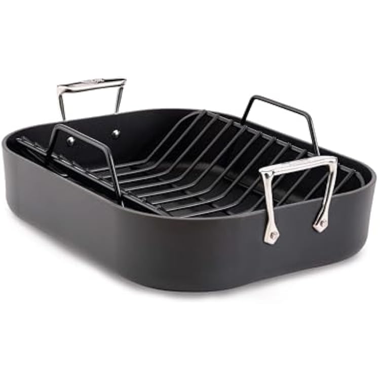 All-Clad HA1 Expert Hard Anodized Nonstick Roasting Pan and Nonstick Rack 16x13 Inch Oven Broiler Safe 500F Turkey Roaster Pan, Dishwasher Safe, Holiday Cookware, Black