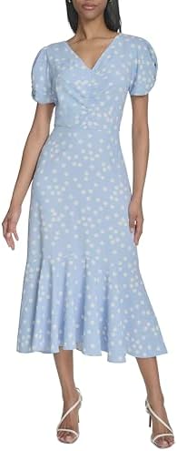 Halston Womens Short Sleeve Center Ruched Printed Dress
