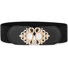 BlackButterfly Stretchy Vintage Wide Waspie Elastic Pearl Buckle Waist Belt