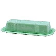Tablecraft HJ124 Jadeite Glass Collection Butter Dish, 6.75 x 3.25 x 2.25, Green