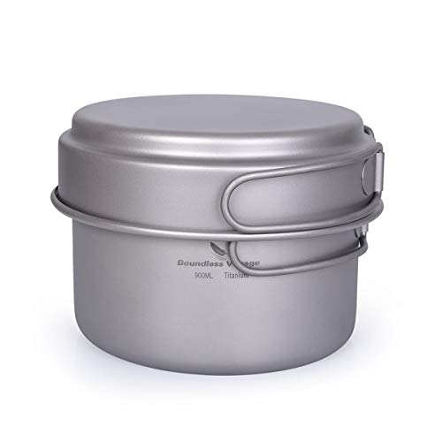 Titanium Pot Pan Set with Folding Handle Outdoor Camping Soup Pot Bowl Frying Pan Mess Kit Picnic Cookware