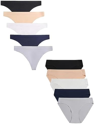 voenxe 5 Pack Seamless Thongs for Women and 5 Pack Women Bikini Underwear