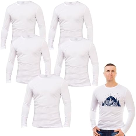ORJ 5 Pack Long Sleeve Polyester Adult Tshirts for Sublimation White Blank