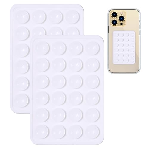 2Pcs Silicone Suction Phone Case Adhesive Mount, Anti-Slip Hands-Free Phone Holder, Sticky Phone Grip Compatible with iPhone and Android Cases for Tiktok Videos and Selfies, White