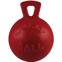 Jolly Pets Tug-n-Toss Heavy Duty Dog Toy Ball with Handle, 4.5 Inches/Small, Red