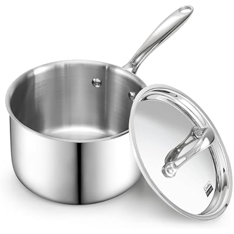 Cooks Standard Stainless Steel Sauce Pan with Lid, 3 Quarts Tri-Ply Clad Saucepan, Small Kitchen Induction Pot, Dishwasher & Oven Safe, Compatible with All Cooktops