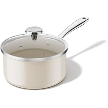 Redchef Ceramic Sauce Pan with Lid, 2.5QT Small Saucepan, Nonstick Cooking Pot with Stay-Cool Handle, Kitchen Non Toxic Soup Pot, PTFE & PFOA Free, Oven Dishwasher Safe, Compatible All Stovetops-Beige