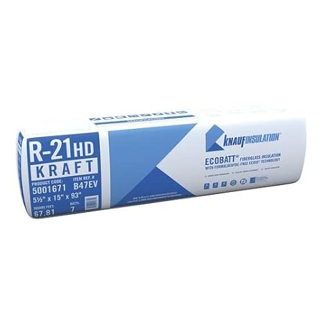 Knauf 678 SQFT 10 Bags of R 21 Kraft Faced 15 by 93 Fiberglass Batt Fits 2X6 Exterior Walls