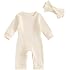 Newborn Baby Girl Fall Outfits Long Sleeve Ribbed Romper Jumpsuit with Headband Set Infant Girl Clothes