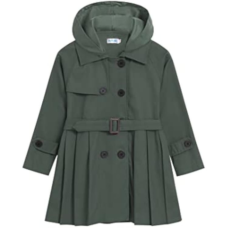 Kids Girls Outwear Jacket Hooded Lightweight Button Down Trench Coat Waterproof Active Windbreaker