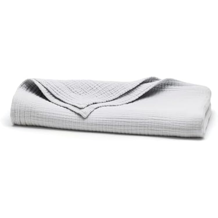 BOLL & BRANCH Dream Throw Blanket - One Size, Sky - Luxury 100% Organic Cotton - Soft, Lightweight and Breathable - Cloud-Like Touch - 50x70 Inches