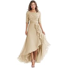 Mother of The Bride Dresses for Wedding Guest Tea Length Lace Applique Chiffon Half Sleeve Formal Evening Gowns 996