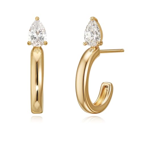 FETTERO Gold Hoop Earrings for Women, 14K Gold Plated Open C Shape Hoops Lightweight Chunky Gold Earrings, Hypoallergenic Gold Earrings for Women Ear Piercing Jewelry Gifts