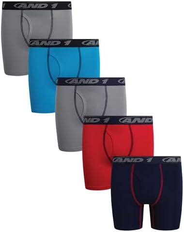 AND1 Boys Boxer Briefs - 5 Pack Performance Stretch Moisture Wicking Athletic Underwear Boxers for Boys, 5 Inseam