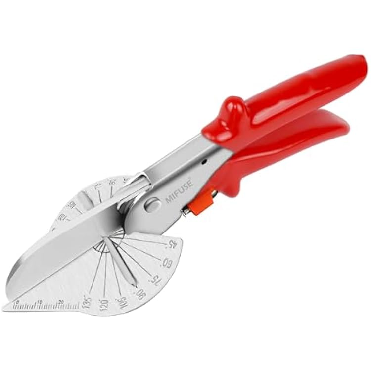 53103 Multi-Purpose Miter Shears, Quarter Circle Cutting Tool for angled cuts on moldings and edges, adjustable from 45 to 135 degrees, is a hand tool for cutting cork, plastics and PVC.