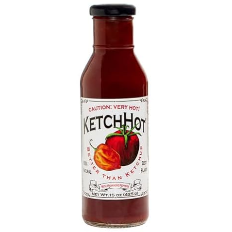 KetchHot Habanero Spicy Ketchup - Small-Batch, All-Natural Tomato Catsup with Heat - Nothing Artificial, No Corn Syrup - Vegan Hot Sauce Better than Plain Ketchup 15 oz Large Glass Bottle