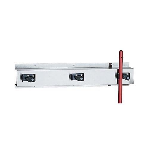 Bobrick 223x24 304 Stainless Steel Mop and Broom Holder, Holds 3 Mops, Satin Finish, 24 Length x 5 Height