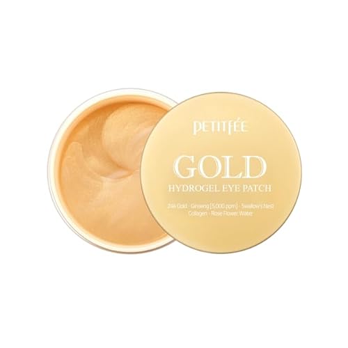 Petitfee Gold Hydrogel Eye Patch 60ea 30pairs - 24k Gold Eye Mask for Moisturizing, Glowy Skin, Hydrating, Skin Elasticity, Youthful Complexion, Ginseng, Collagen