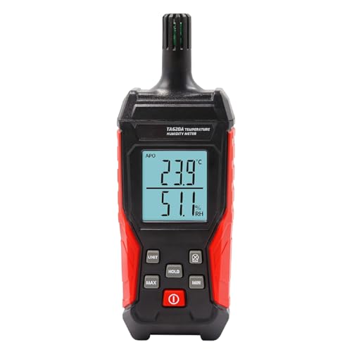 Handheld Hygrometer Temperature Humidity Meter, Digital Thermometer with Humidity Sensor for Indoor Outdoor Measuring - Large LCD Backlit, Data Hold, MINMAX
