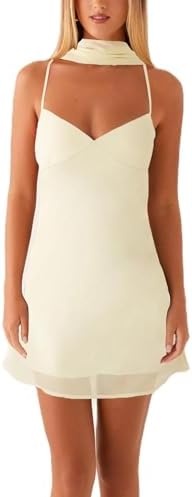 Women Y2k Floral Mini Dress Flower Halter Sheer Mesh Tie Back Short Dresses Summer Sexy Party Dress with Scarf