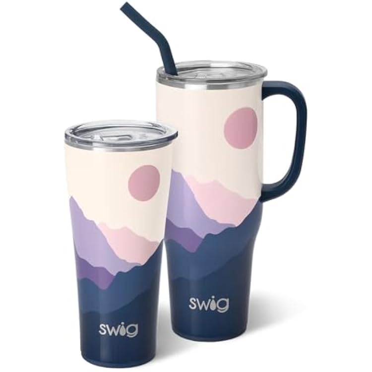 Swig Life Moon Shine Mega Set | 40oz Travel Mug with Handle and Lid  32oz Triple Insulated Tumbler with Lid | Stainless Steel, Dishwasher Safe, Cup Holder Friendly Mug