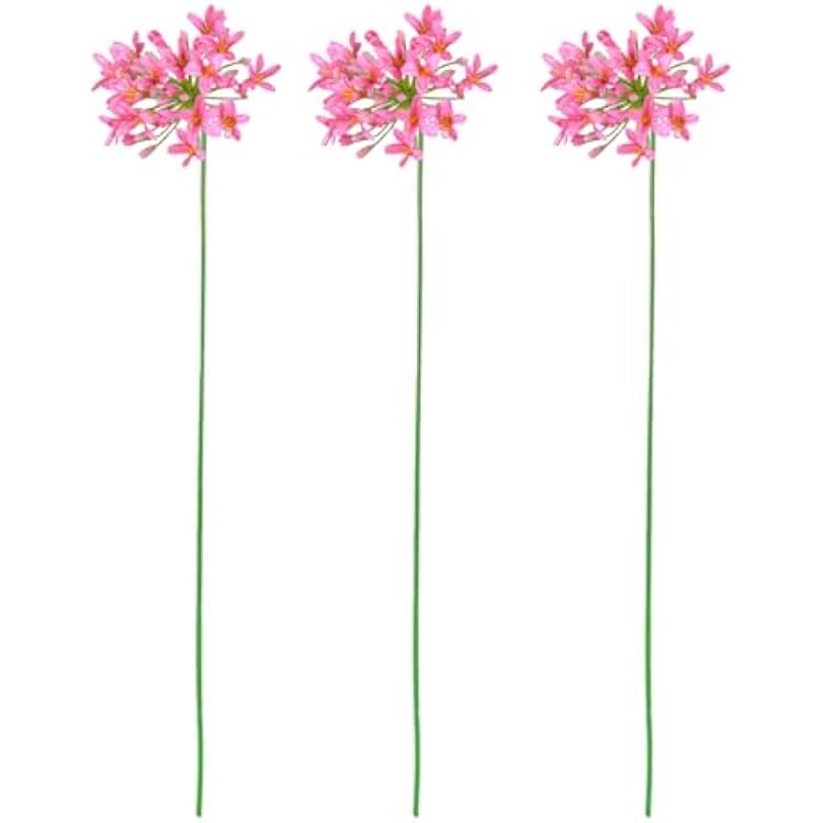 3PCS Artificial Agapanthus Flowers, 30 Long African Silk Flowers Fake Spring Flowers for Floral Arrangement Wedding Party Centerpiece Table Bouquet Home Decor red