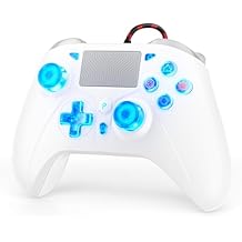 Gamrombo LED Wired Controller for PS5/PS5 Pro/PS5 Slim, Compatible withPS4/PC with 3.5mm Headphone Jack/Dual Vibration/Macro Function/Trubo Function, 10ft Cable
