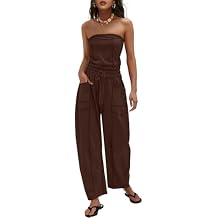 LAMISSCHE Womens Casual Strapless Jumpsuits off the Shoulder Summer Rompers Sleeveless One Piece Outfits with Pockets