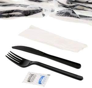 Individually Wrapped Black Heavy Weight Plastic Meal Kit 5 in 1 (250, Meal Kit)