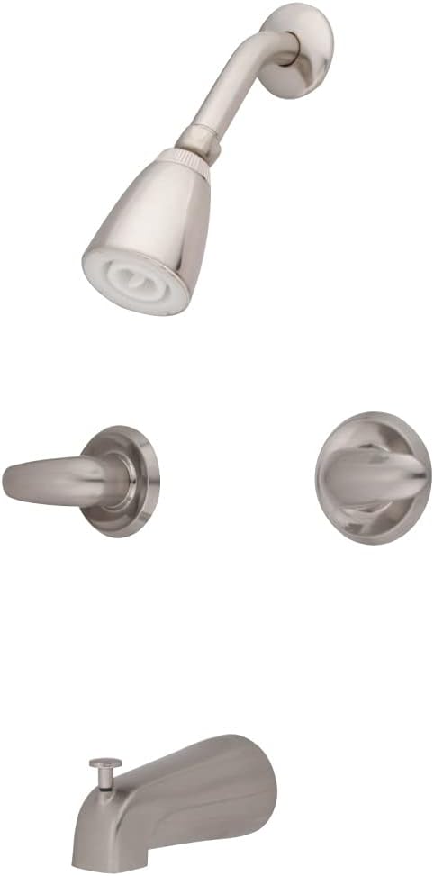 Kingston KB248LL Tub and Shower Faucet, Brushed Nickel | Legacy collection; Double-handle; Brass and engineering grade ABS construction; Durable washerless cartridge