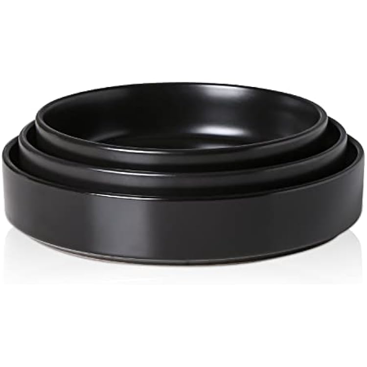 Stone Lain Celina Stoneware 3-Piece Serving Bowl Set, Black Plates and Bowls, Minimalist Dinnerware, Dish Set for 1, Straight Rim Design, Microwave & Dishwasher Safe Tableware